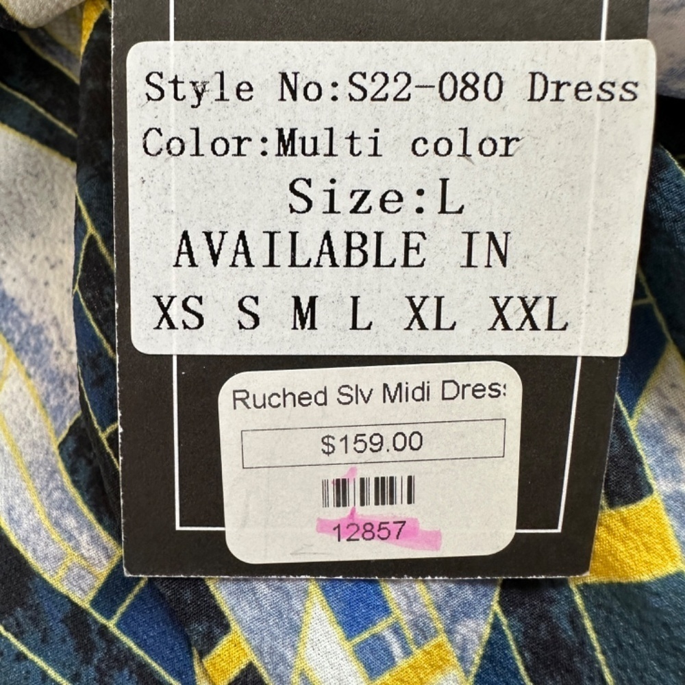 NWT APPARALEL Ruched Long Sleeve Multicolor Midi Dress Size Large - Picture 16 of 16